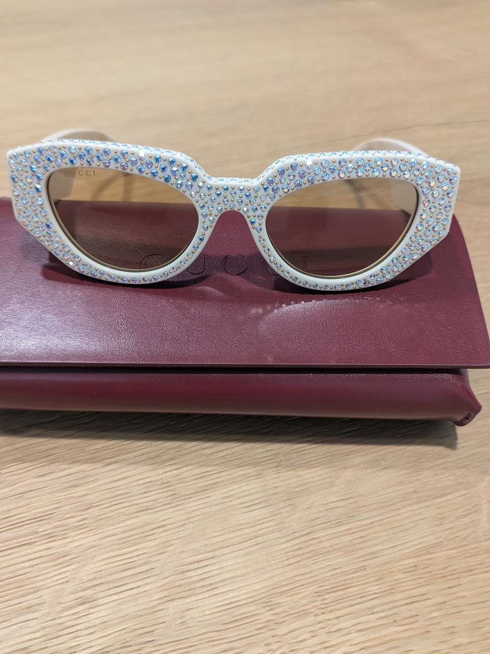 Gucci Ivory Crystal Cat-Eye Sunglasses